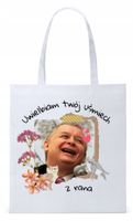 Śmieszny Pis Kaczyński Torba Eco Biała Shopper Z Nadrukiem Ze Zdjęciem