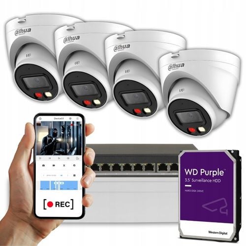 Zestaw 4 KAMER monitoring IP WizSense Smart Dual 8MPX TURRET białe DAHUA na Arena.pl