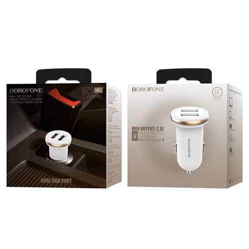 Borofone - ładowarka samochodowa 2x USB, biały na Arena.pl