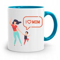 Kubek Błękitny Dla Mamy Dzień Mamy I Love Mom Z Nadrukiem Ze Zdjęciem