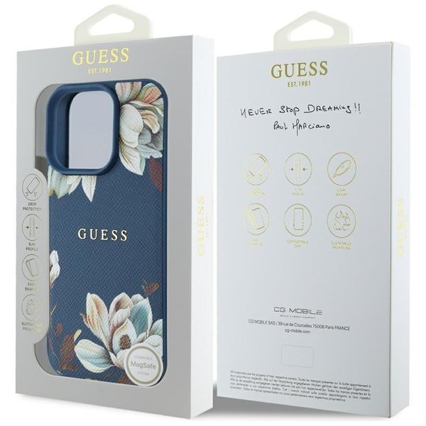 Etui Guess Grained Printed Flower Pattern MagSafe do iPhone 16 Pro niebiesk zdjęcie 8