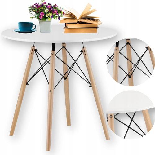 Stół Okrągły Skandynawski Do Salonu Jadalni Biały Nowoczesny 80CM ETT na Arena.pl