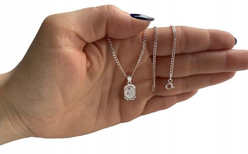 Łańcuszek srebrny Medalik komunijny MATKA BOSKA na Komunię czy Chrzest 45cm na Arena.pl