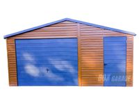 GARAŻ BLASZANY 5m x 6m poziom - dwuspad - Brama + drzwi + okno - blachodachówka - drewnopodobny + antracyt BOX40 5x6