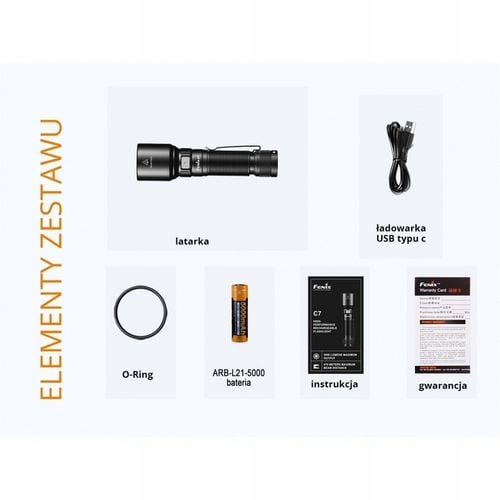 Latarka diodowa Fenix C7 3000lm 470m USB-C + Akumulator + Dodatki na Arena.pl