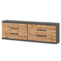 Komoda Loft 240cm Szafka Na Ubrania Nowoczesna Szara Mat Dąb Wotan Salon