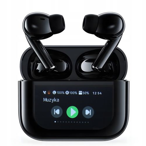 Słuchawki Bezprzewodowe Douszne PRO Lekkie ANC Mikrofon Czarne Wyświetlacz na Arena.pl