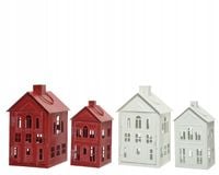 Dekoracja Latarnia Lampion Dom Biały Zestaw 2 szt. Metal 33 cm