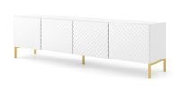 Szafka RTV SURF 200 cm 4D frez biały połysk na złotych nóżkach