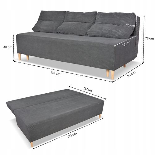 Kanapa sofa KIMO funkcja spania pojemnik Anafi c szara sztruks na Arena.pl