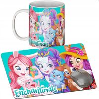 ZESTAW KUBEK + PODKŁADKA - ENCHANTIMALS - PREZENT WIELE WZORÓW + IMIĘ
