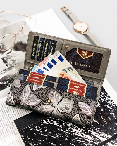 duży, skórzany portfel damski na zatrzask i bigiel - peterson na Arena.pl