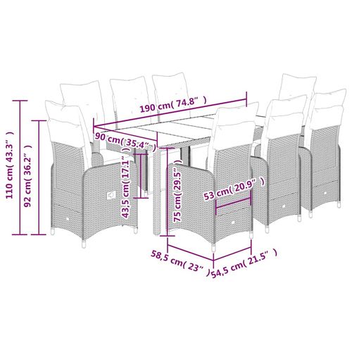 9-cz. zestaw ogrodowych mebli bistro z poduszkami, brązowy na Arena.pl