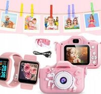 RÓŻOWY SMARTWATCH DLA DZIECKA + DZIECIĘCY APARAT CYFROWY Z GRAMI