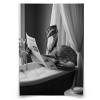 PLAKAT DO ŁAZIENKI STRUŚ W WANNIE CZARNO-BIAŁA ABSTRAKCJA 20cm x 30cm
