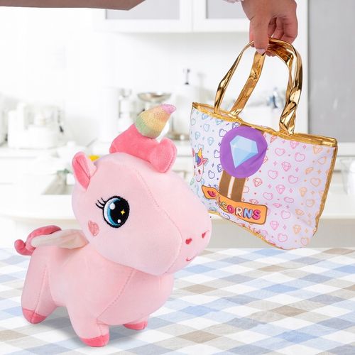PLUSZOWY JEDNOROŻEC Z TOREBKĄ PLUSZOWA MASKOTKA PRZYTULANKA PLUSZAK UNICORN na Arena.pl