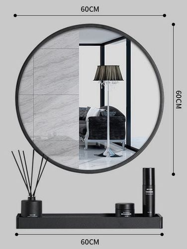 Lustro ścienne okrągłe 60 cm czarna rama z półka loft z uchwytem na Arena.pl