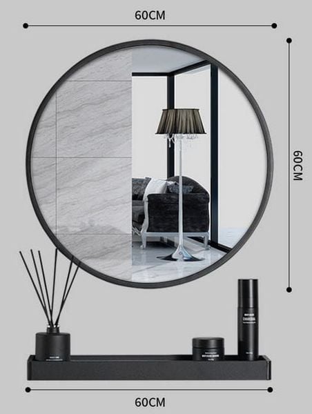 Lustro ścienne okrągłe 60 cm czarna rama z półka loft z uchwytem zdjęcie 4