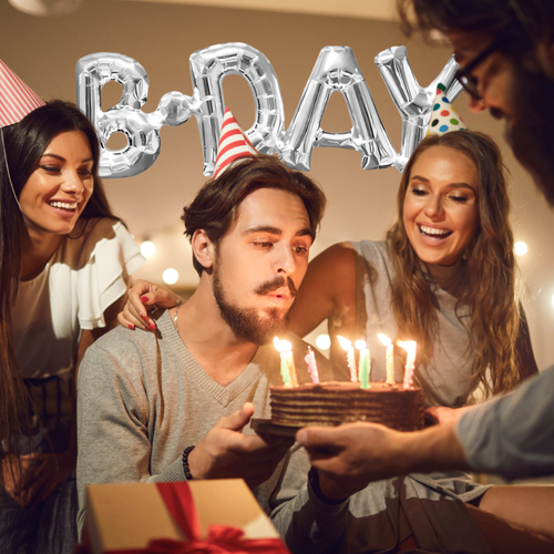 balon foliowy ogromny napis b-day srebrny urodziny 66 cm x 22 cm na Arena.pl