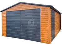 Garaż blaszany 4,5x6m Brama dwuskrzydłowa drzwi drewnopodobny rynny ID890