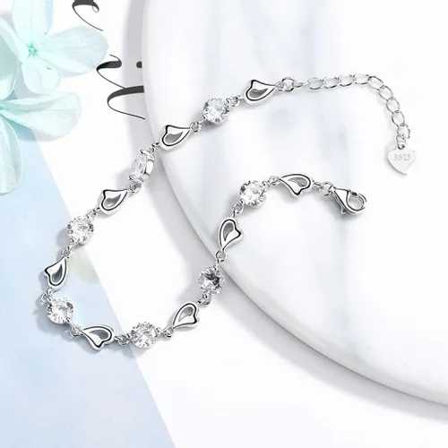 Bransoletka Damska Srebrna Łańcuszki Serduszka Heart Kryształki Na Prezent na Arena.pl