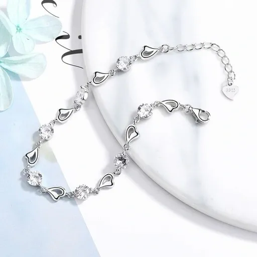 Bransoletka Damska Srebrna Łańcuszki Serduszka Heart Kryształki Na Prezent zdjęcie 2