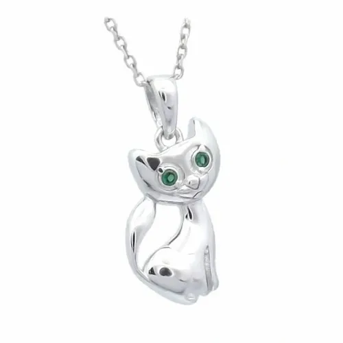 Naszyjnik Srebrny 925 Łańcuszek i Wisiorek Kotek Kot z Zielonymi Oczami na Arena.pl