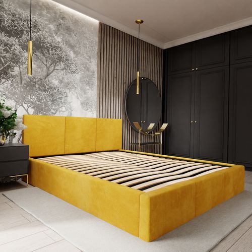 ŁÓŻKO TAPICEROWANE DO SYPIALNI 180x200 ŁÓŻKO PODWÓJNE Z POJEMNIKIEM ŻÓŁTE na Arena.pl