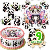 ZESTAW OPŁATEK NA TORT 20CM + 16 POSTACI - PANDA MIŚ + IMIĘ 15CM 18CM
