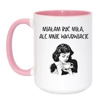 KUBEK "MIAŁAM BYĆ MIŁA, ALE MNIE WKURWIACIE" Wzór - Duży Biało-Różowy 450 ml