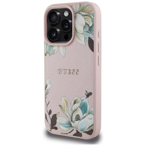 Etui Guess Grained Printed Flower Pattern MagSafe do iPhone 16 Pro różowy na Arena.pl