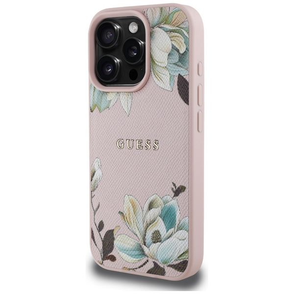 Etui Guess Grained Printed Flower Pattern MagSafe do iPhone 16 Pro różowy zdjęcie 2