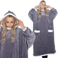 CIEPŁA BLUZA OVERSIZE 2W1 DŁUGA KOCOBLUZA KOCOSZLAFROK CIEPŁY KOC FUTRZAK