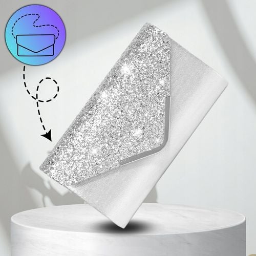 Srebrna Torebka Kopertówka Błyszcząca Wizytowa Damska portfel łańcuszek na Arena.pl