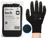 rękawice robocze mercator tech black+black pu - m - 12 par