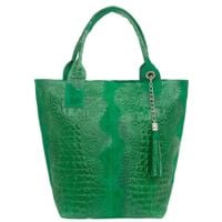 VERA PELLE torebka zamszowa shopper kroko z długimi rączkami V141 zielona
