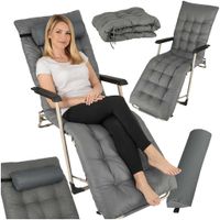 Leżak Ogrodowy Plażowy Tarasowy Składany Fotel Turystyczny z Poduszką Szary