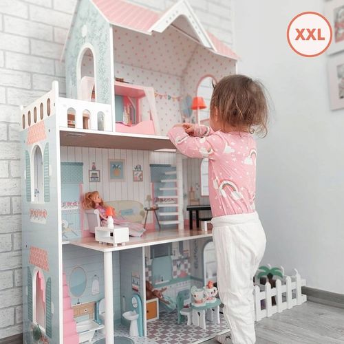 Duży Domek Dla Lalek XXL Drewniany Mebelki Do Zestawu Oświetlenie LED na Arena.pl