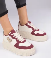 Bordowe sneakersy damskie z brokatowym serduszkiem Laira 37