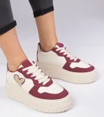 Bordowe sneakersy damskie z brokatowym serduszkiem Laira 37