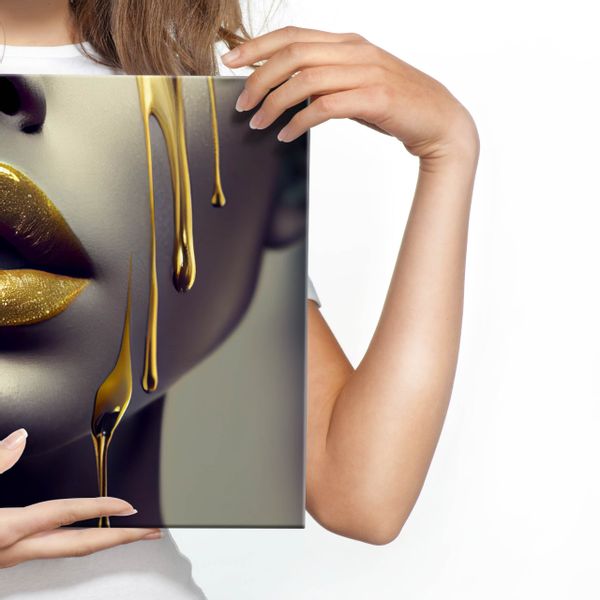 Obraz Ścienny Do Salonu TWARZ Kobiety Złote Usta Abstrakcja Efekt 3D 40cm x 30cm zdjęcie 4