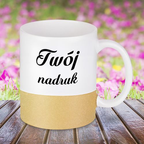 Biały kubek GLITTER z Twoim nadrukiem złoty pasek na Arena.pl