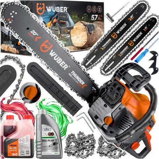 PIŁA SPALINOWA PILARKA DO DREWNA ŁAŃCUCHOWA 5,7KM +2 PROWAD +OLEJ +2x ŁAŃC. zdjęcie 1