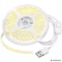 Taśma led usb 5v 3m białe zimne światło z włącznikiem samoprzylepna