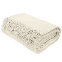 Koc 150x200 bawełniany wykończony frędzlami jednobarwny mleczny krem ecru