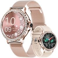 smartwatch damski veltori vt320-1 złota bransoleta + różowy pasek