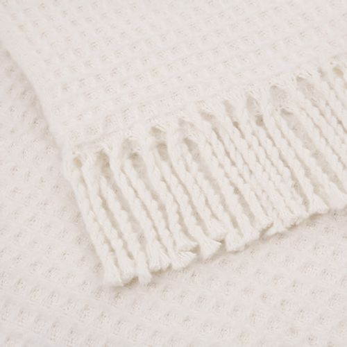 Koc bawełniany CHECK 150x200 kremowy z frędzlami na Arena.pl