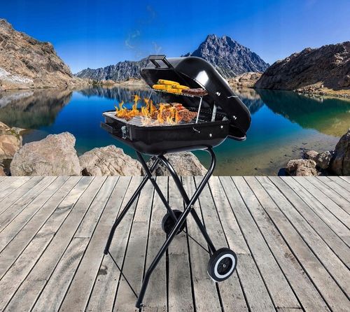 GRILL Węglowy na brykiet Ogrodowy PRZENOŚNY turystyczny WÓZEK POKRYWA na Arena.pl