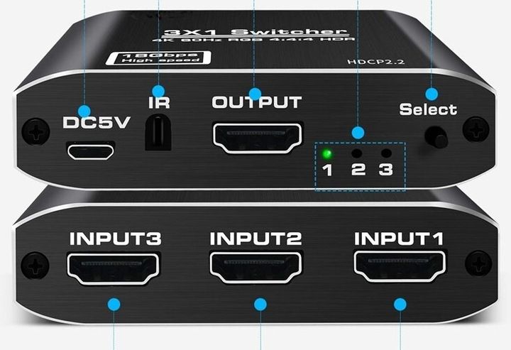 SWITCH HDMI 2.0 3x1 PRZEŁĄCZNIK ROZDZIELACZ ULTRA HD HDCP 2.2 HDR10 4K/60HZ zdjęcie 9