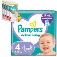 Pampers Active Baby pieluszki rozmiar 4, 132 szt, 9kg-14kg + GRATIS